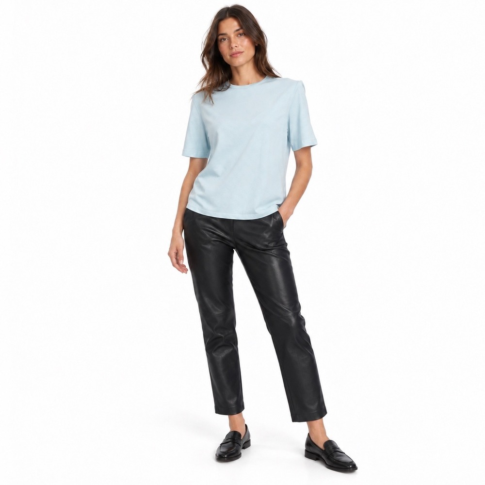 LITA by Ciara T-Shirt Women XS Light Blue Cotton Panther Logo Boxy Crew Neck Tee
